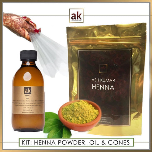 AK HENNA KIT: HENNA POWDER, OIL & 10 EMPTY CONES