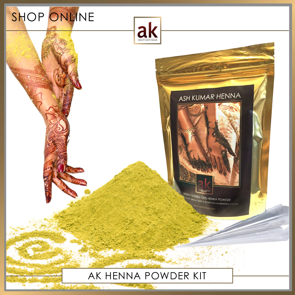 AK HENNA KIT WITH HENNA POWDER (INCLUDES 10 EMPTY CONES) & OIL